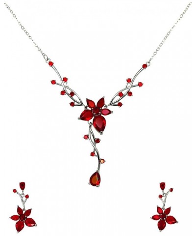 Gorgeous CZ Crystal Floral Necklace Earrings Set Red $18.39 Bracelets