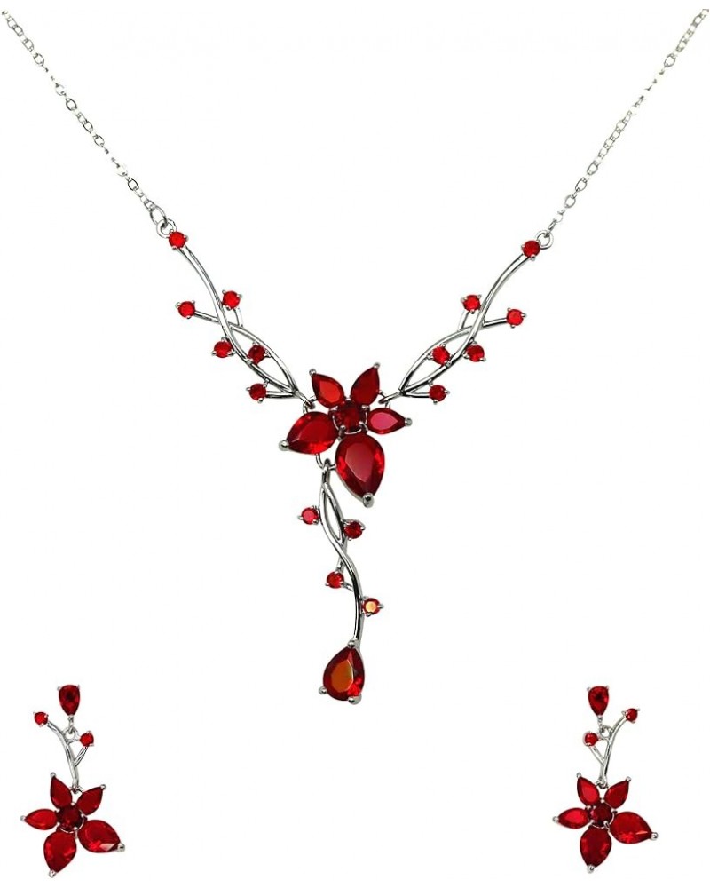 Gorgeous CZ Crystal Floral Necklace Earrings Set Red $18.39 Bracelets