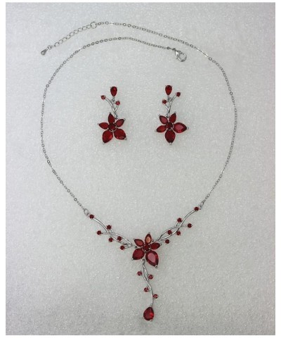 Gorgeous CZ Crystal Floral Necklace Earrings Set Red $18.39 Bracelets