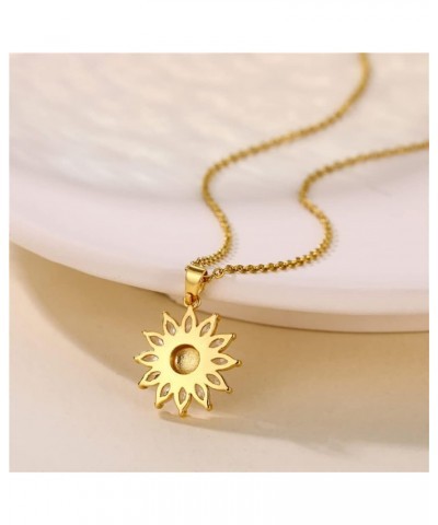 Sparkling Zircon Sunflower Pendant Necklace - 18K Gold/Silver Plated Stainless Steel 15.74+1.97inch Chain, Elegant Daisy Flow...