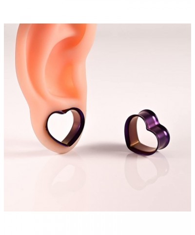 1 Pair 8-25mm Heart Design Stainless Steel Tunnels For Ears Gauges Plugs Stretchers Expander 0g-1 10mm(00G) Purple $8.84 Body...