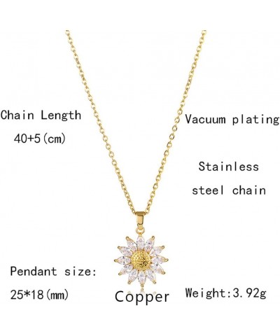 Sparkling Zircon Sunflower Pendant Necklace - 18K Gold/Silver Plated Stainless Steel 15.74+1.97inch Chain, Elegant Daisy Flow...