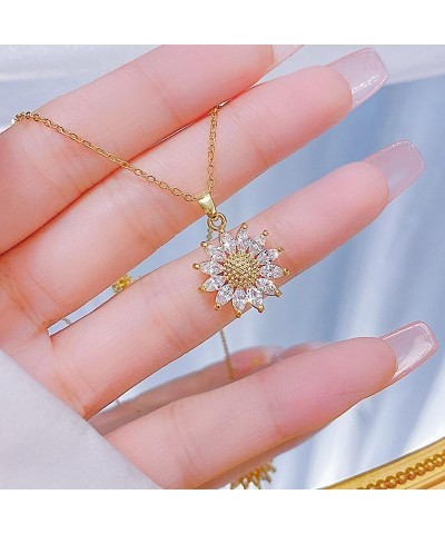 Sparkling Zircon Sunflower Pendant Necklace - 18K Gold/Silver Plated Stainless Steel 15.74+1.97inch Chain, Elegant Daisy Flow...