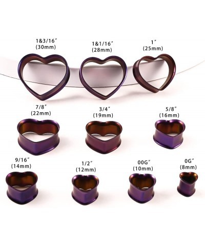 1 Pair 8-25mm Heart Design Stainless Steel Tunnels For Ears Gauges Plugs Stretchers Expander 0g-1 10mm(00G) Purple $8.84 Body...