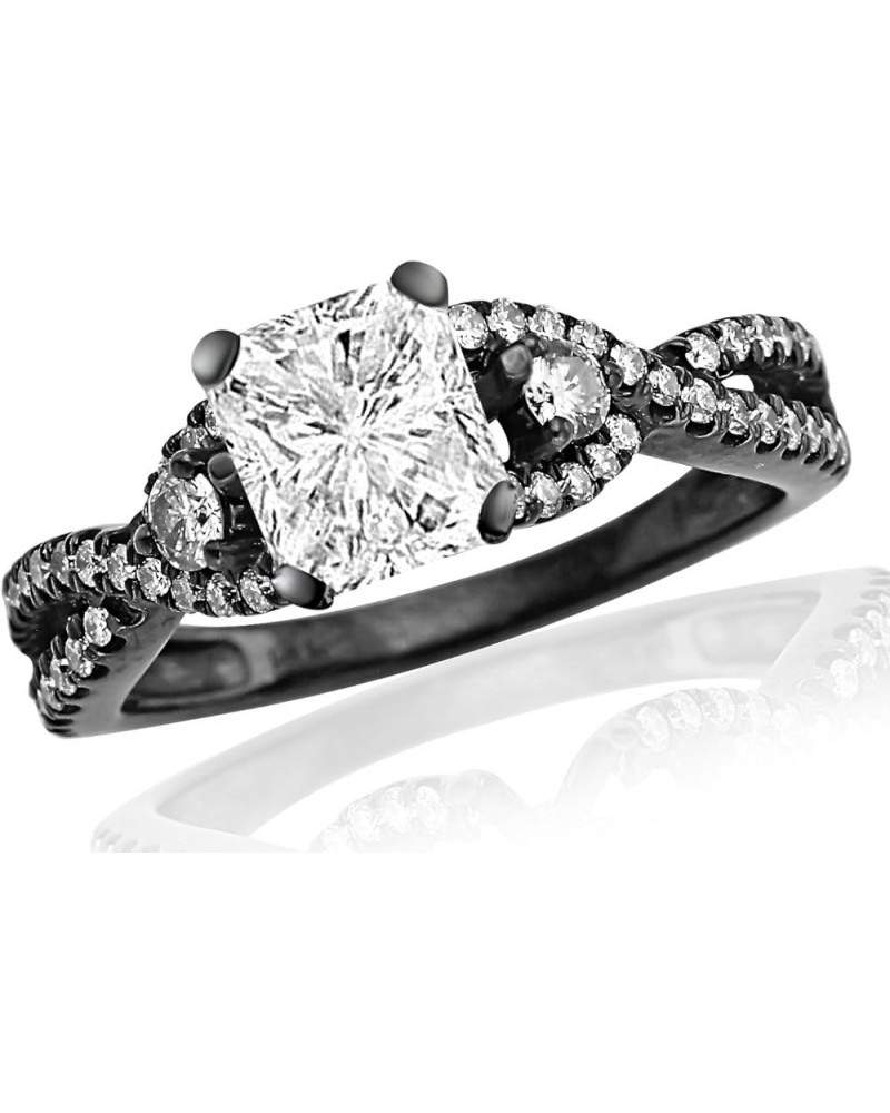 14K White Gold 1.5 Carat LAB GROWN DIAMOND 14K Black Gold 3 Stone Split Shank Radiant Cut Diamond Engagement Ring (E-F Color ...