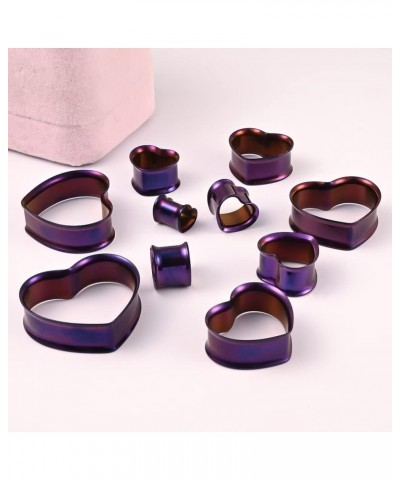 1 Pair 8-25mm Heart Design Stainless Steel Tunnels For Ears Gauges Plugs Stretchers Expander 0g-1 10mm(00G) Purple $8.84 Body...