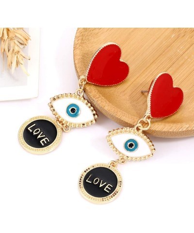 Valentine's Day Red Heart Earrings for Women Girls Evil Eye Rhinestone Red Heart Drop Dangle Earring Studs Holiday Earrings G...