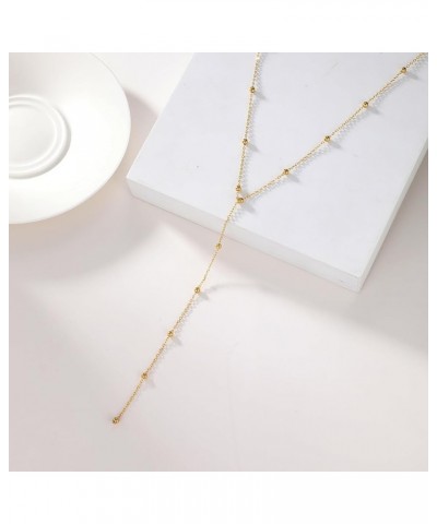 Trendy Long Gold Necklace for Women, Dainty Lariat Y Necklace 14k Gold Plated Layered Y-Shaped Satellite Beaded Pearl Chain D...