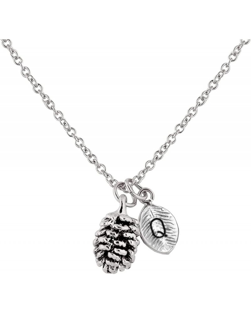 Silver Dainty Pinecone Necklace Initial Necklace Nature Necklace Leaf Necklace for Her Q $15.68 Necklaces