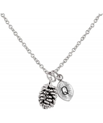 Silver Dainty Pinecone Necklace Initial Necklace Nature Necklace Leaf Necklace for Her Q $15.68 Necklaces