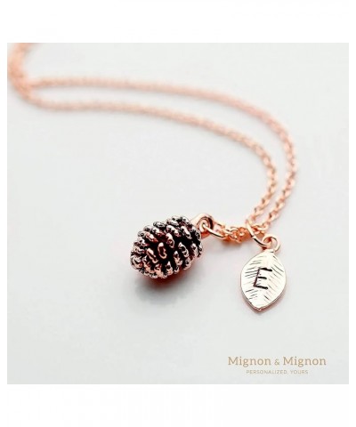 Silver Dainty Pinecone Necklace Initial Necklace Nature Necklace Leaf Necklace for Her Q $15.68 Necklaces