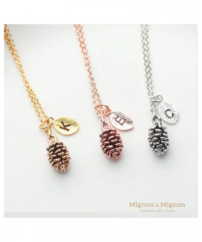 Silver Dainty Pinecone Necklace Initial Necklace Nature Necklace Leaf Necklace for Her Q $15.68 Necklaces