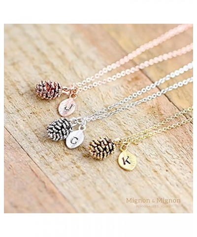 Silver Dainty Pinecone Necklace Initial Necklace Nature Necklace Leaf Necklace for Her Q $15.68 Necklaces