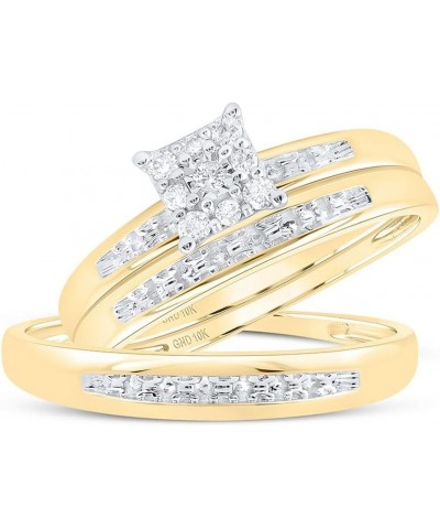 10K Yellow Gold 1/10Ctw Diamond Fashion His and Hers Engagement Wedding Bridal Band and Ring Trio Set Womens Size 5.5 Mens Si...