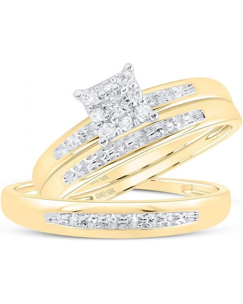 10K Yellow Gold 1/10Ctw Diamond Fashion His and Hers Engagement Wedding Bridal Band and Ring Trio Set Womens Size 5.5 Mens Si...