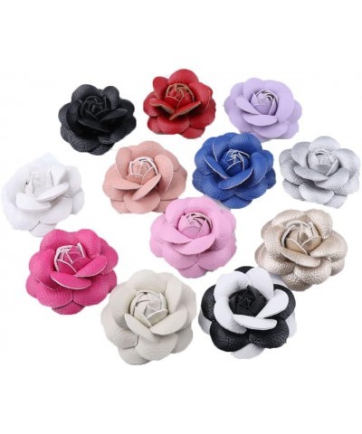 Camellia Leather Flower Pin Brooch, Korean Handmade PU Leather Camellia Flower Brooch, Handmade Fabric Sewing PU Leather Broo...