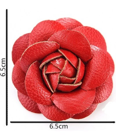 Camellia Leather Flower Pin Brooch, Korean Handmade PU Leather Camellia Flower Brooch, Handmade Fabric Sewing PU Leather Broo...