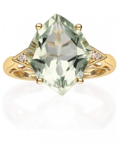 10K Yellow Gold Real Diamond Ring (I1) with Genuine Green Amethyst Daily Work Wear Jewelry for Women Gifts for Her $133.25 Rings