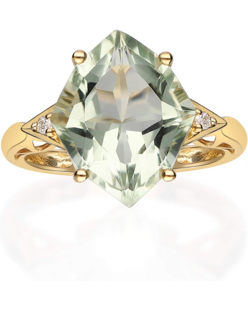 10K Yellow Gold Real Diamond Ring (I1) with Genuine Green Amethyst Daily Work Wear Jewelry for Women Gifts for Her $133.25 Rings