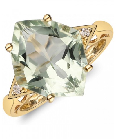 10K Yellow Gold Real Diamond Ring (I1) with Genuine Green Amethyst Daily Work Wear Jewelry for Women Gifts for Her $133.25 Rings