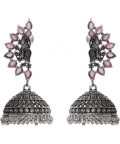 Designer Antique Ethnic Intricate Design Oxidized Silver Indian Traditonal Jhumka Earrings Jewelry for Women Girls Pink $9.90...