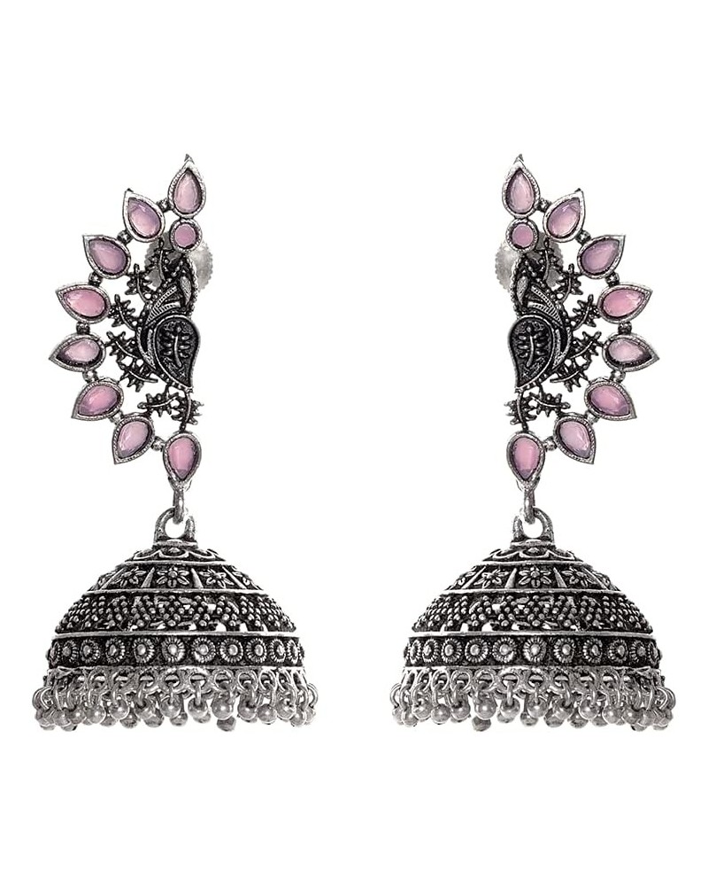 Designer Antique Ethnic Intricate Design Oxidized Silver Indian Traditonal Jhumka Earrings Jewelry for Women Girls Pink $9.90...