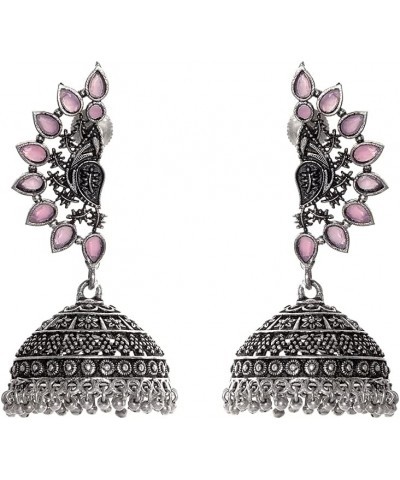 Designer Antique Ethnic Intricate Design Oxidized Silver Indian Traditonal Jhumka Earrings Jewelry for Women Girls Pink $9.90...