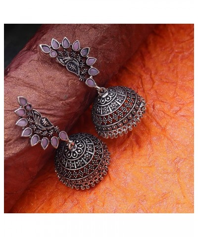 Designer Antique Ethnic Intricate Design Oxidized Silver Indian Traditonal Jhumka Earrings Jewelry for Women Girls Pink $9.90...