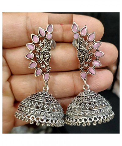 Designer Antique Ethnic Intricate Design Oxidized Silver Indian Traditonal Jhumka Earrings Jewelry for Women Girls Pink $9.90...