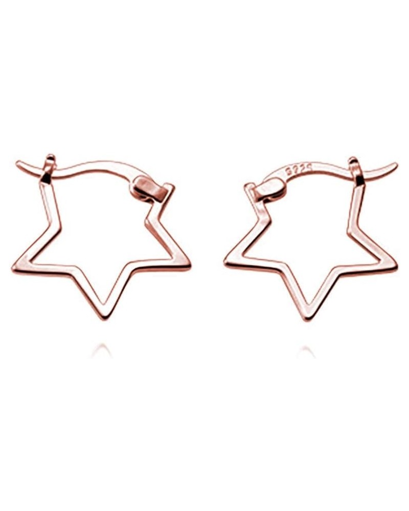 Solid 925 Sterling Silver Minimalist Hoop Earrings Cute Shiny Star Earrings For Women Teen C-Rose Gold $10.79 Earrings