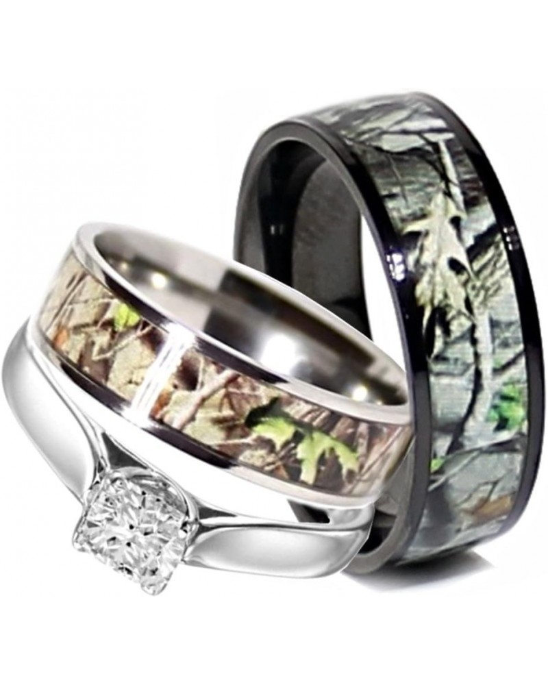 Camo Wedding Rings Set His and Hers 3 Rings Set, Stainless Steel and Titanium Size His 11, Hers 10 $36.19 Bracelets