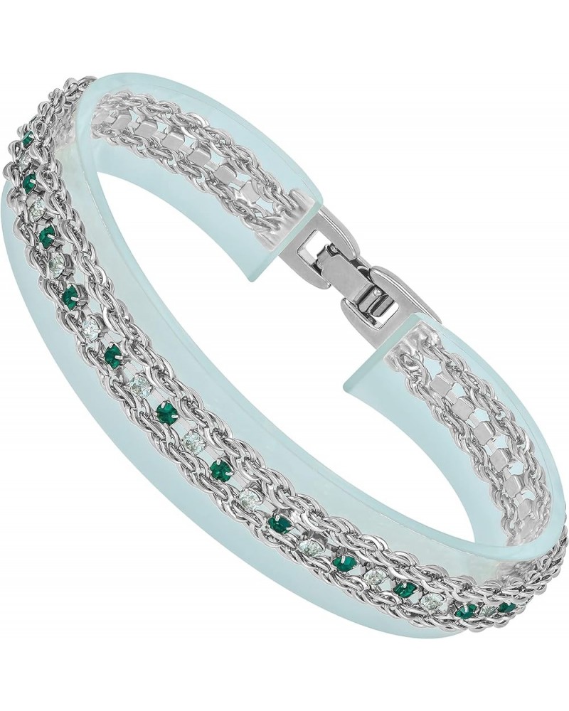 Braided Rope Chain Bracelets with Crystals for Women 24k Gold Plated White Gold - Green & White Crystals 7 inches $27.50 Brac...