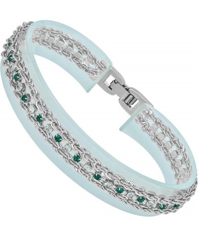 Braided Rope Chain Bracelets with Crystals for Women 24k Gold Plated White Gold - Green & White Crystals 7 inches $27.50 Brac...