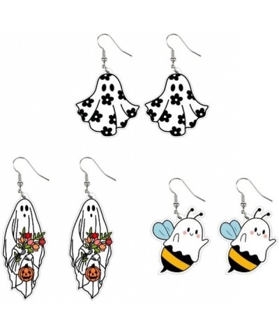 Halloween Cute Acrylic Dangle Earrings Acetate Pumpkin Ghost Bat Dangle Earrings Creative Palm Eyeball Spider Web Stud Earrin...