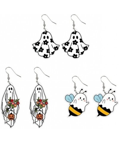 Halloween Cute Acrylic Dangle Earrings Acetate Pumpkin Ghost Bat Dangle Earrings Creative Palm Eyeball Spider Web Stud Earrin...