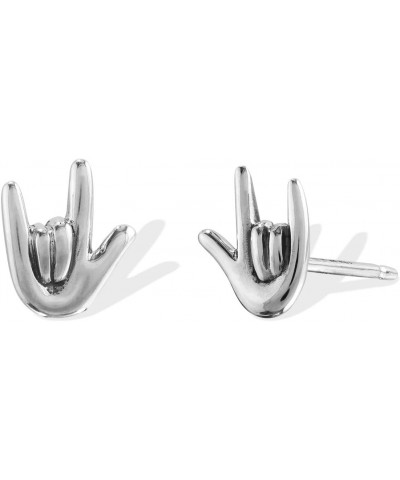 Jewelry Sterling Silver Rock On Hand Horn Stud Earrings $15.07 Earrings