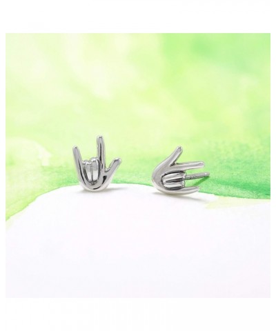 Jewelry Sterling Silver Rock On Hand Horn Stud Earrings $15.07 Earrings