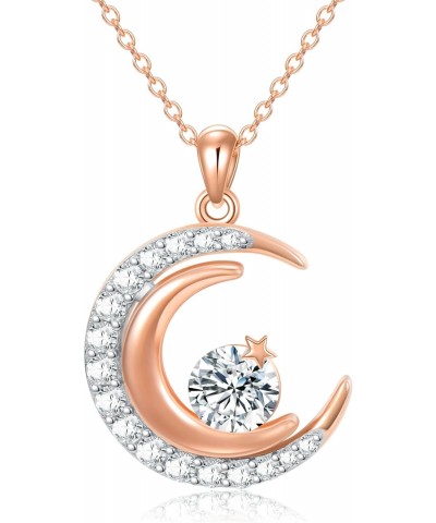 Rose Gold Moon Necklace for Women Sterling Silver Moissanite Diamond Moon Pendant Necklace Jewelry Birthday Valentines Day Gi...