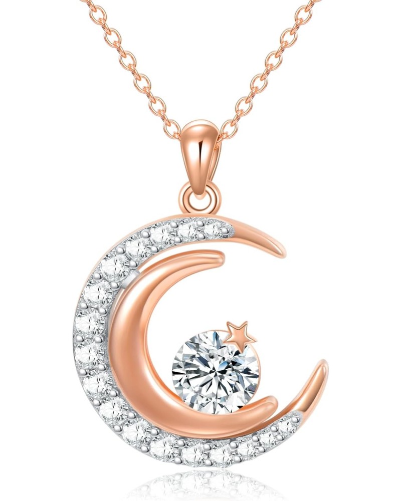 Rose Gold Moon Necklace for Women Sterling Silver Moissanite Diamond Moon Pendant Necklace Jewelry Birthday Valentines Day Gi...