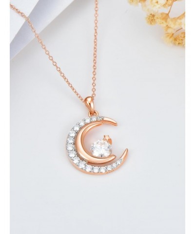 Rose Gold Moon Necklace for Women Sterling Silver Moissanite Diamond Moon Pendant Necklace Jewelry Birthday Valentines Day Gi...