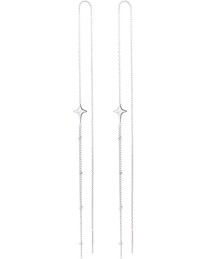 Charm Elegant Silver Plated Long Chain Cross Tassel Ear Line Earrings Lightweight Curved Line Drop Dangle Moon Star Tassel Th...