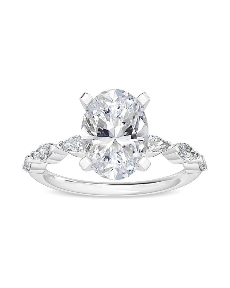 1-5 Carat (ctw) White Gold Oval,Marquise Cut LAB GROWN Diamond Side Stone Engagement Ring (Color E-F Clarity VS2-SI1) 9.0 Pla...