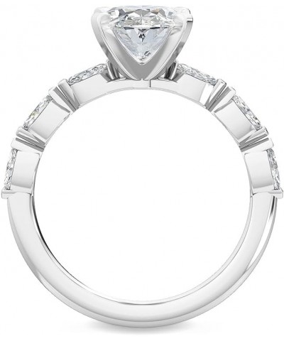 1-5 Carat (ctw) White Gold Oval,Marquise Cut LAB GROWN Diamond Side Stone Engagement Ring (Color E-F Clarity VS2-SI1) 9.0 Pla...