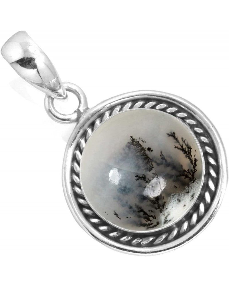 925 Sterling Silver Handmade Pendant for Women 12 MM Round Gemstone Fashion Jewelry for Gift (99517_P) Dendrite Opal $20.15 P...