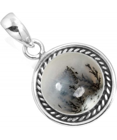 925 Sterling Silver Handmade Pendant for Women 12 MM Round Gemstone Fashion Jewelry for Gift (99517_P) Dendrite Opal $20.15 P...