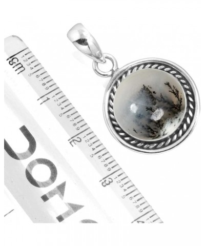 925 Sterling Silver Handmade Pendant for Women 12 MM Round Gemstone Fashion Jewelry for Gift (99517_P) Dendrite Opal $20.15 P...