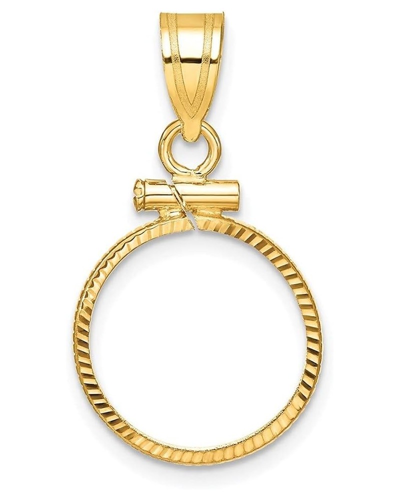 Gold Coin Pendant Mounting - 13mm 14mm 15mm Coin Size - Reeded Edge Diamond-Cut Bezel Design - 14K Yellow Gold - Screw Top wi...