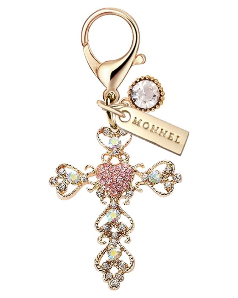 MC319 Crystal Big Cross Lobster Clasp Charm for Women Girls with Velvet Bag (Pink,1 Piece) $8.83 Bracelets