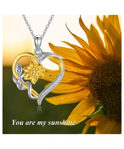 Nature Diamond Sunflower Heart Necklace for Women Sterling Silver, You are My Sunshine Anniversary Jewelry for Wife/Girlfrien...