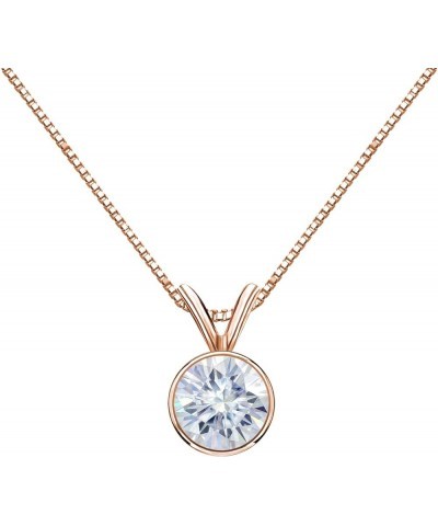 14K Gold Round Bezel-set Solitaire Moissanite Pendant Necklace (1/2 to 3 1/2ct TGW, White) 16 to 18-inch Rose Gold 1.0 carats...